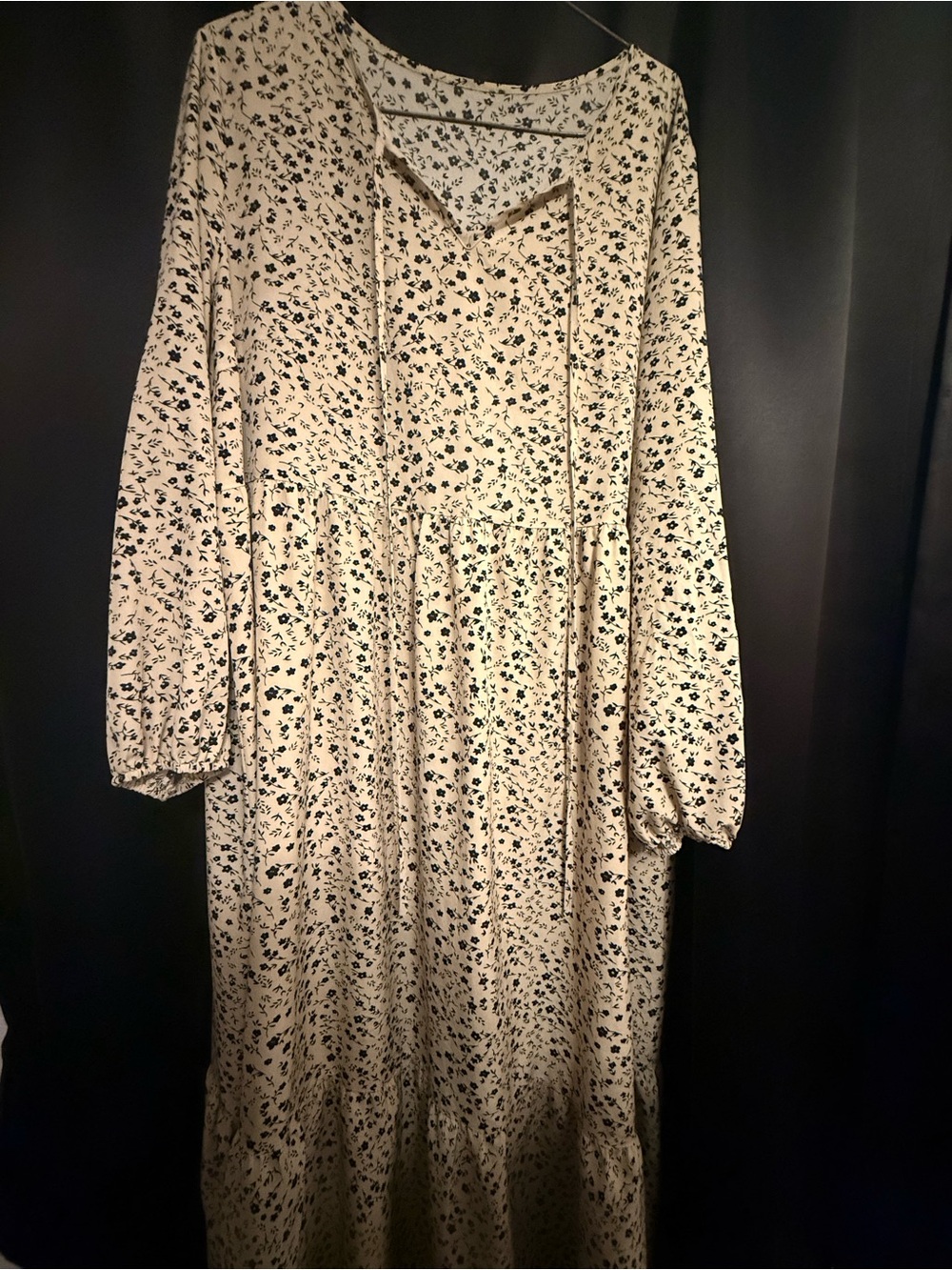 SHEIN Cream Long Sleeve Floral Midi Dress